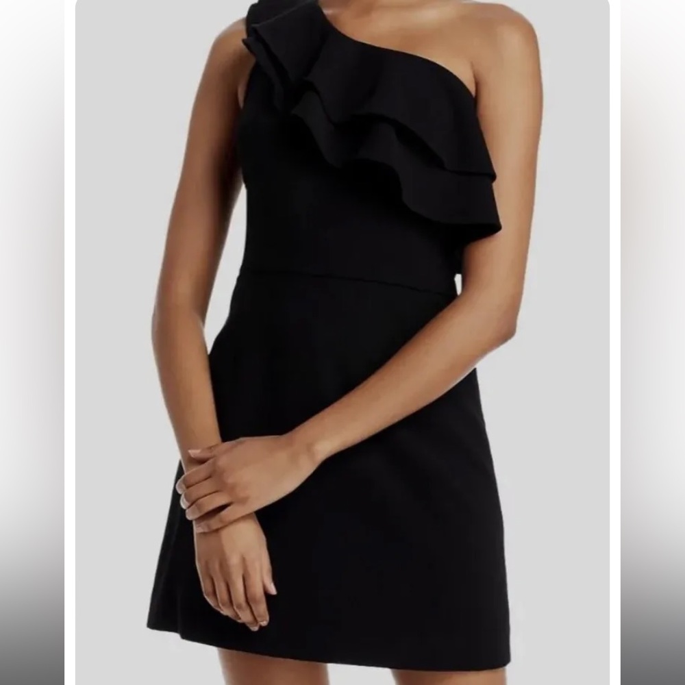 French Connection Black Whisper One Shoulder Ruffled Dress
